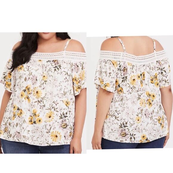Torrid Womens Floral Off The Shoulder Top Blouse Size 2X Multicolor Boho Cottage - Picture 1 of 10